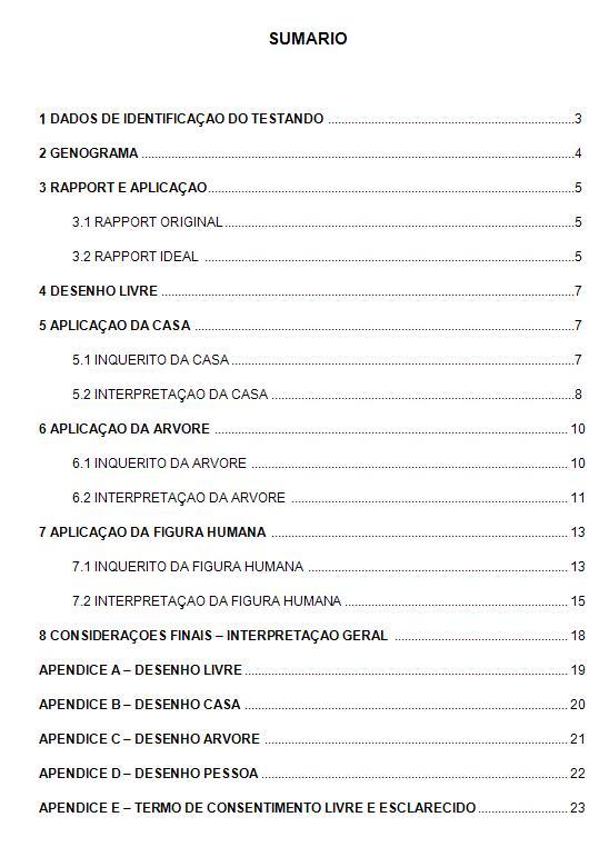 Exemplo de um sumário para trabalhos acadêmicos